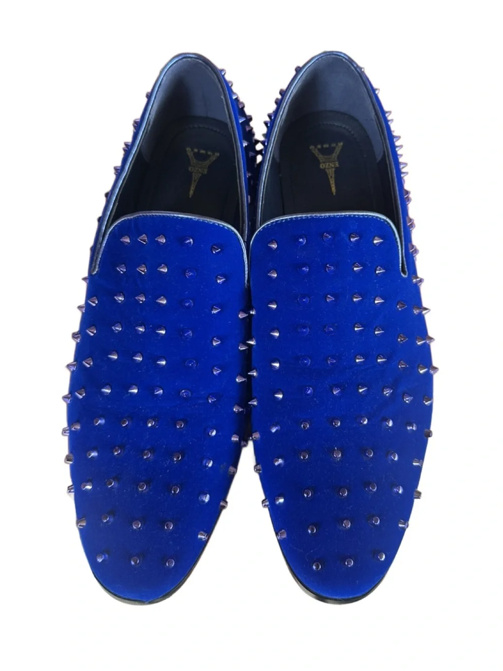 Enzo Blue Studded Velvet Slip-On Formal Dress Loafers for Men